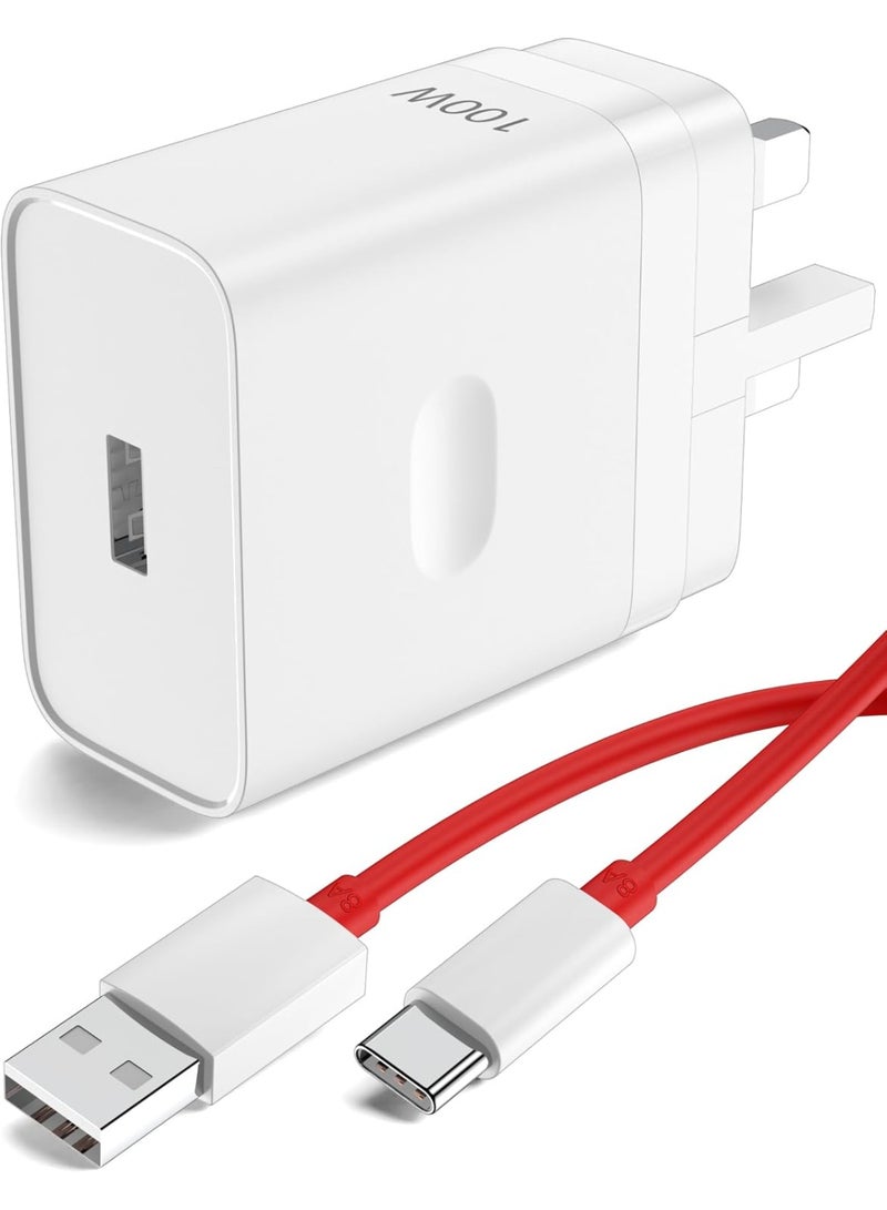 100W Supervooc Warp Charger Power Adapter for Oppo Reno 15/14/13/12/11/10/9/8 A79/A78/A77/A58/A57/A56/A55 and Realme Smart Phone/Oneplus 15/14/13/12/11/10/9/Ace 6/Ace 5/Ace 4/Nord 300, Fast Wall Charger Adapter with 3.3ft USB C Cable - Image 1